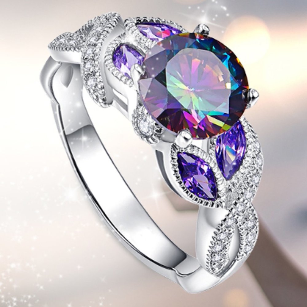 3.6ct Mystic Rainbow Ring - 925 Sterling Silver - Picture 3 of 5